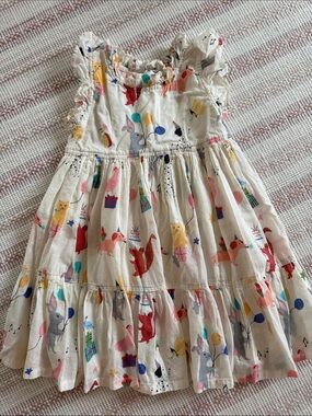Pink Chicken Cream Multicolor Party Animal Print Dress